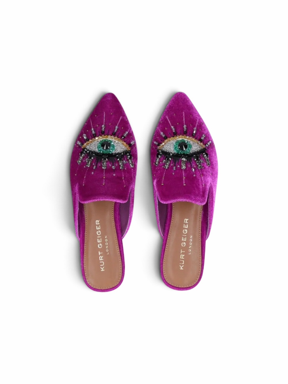 Kurt Geiger Olive Eye Velvet Mules